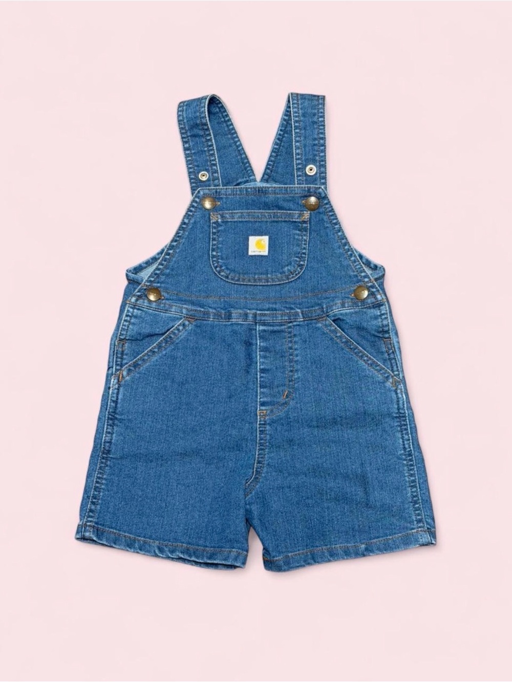 Carhartt Toddler 3T Denim Shortall Romper Adjustable Strap Bib Overalls EUC